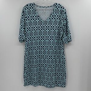 Lulu-B Performance Short Sleeve Mini Dress - Light Blue/Navy - Large